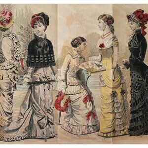 1881 The Private Park Hand Colored Engraving Victorian Women's Fashion DWQQ21